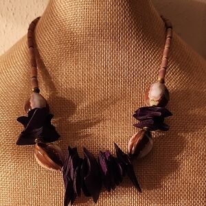 Elegant Purple and Brown Beaded Seashell Necklace